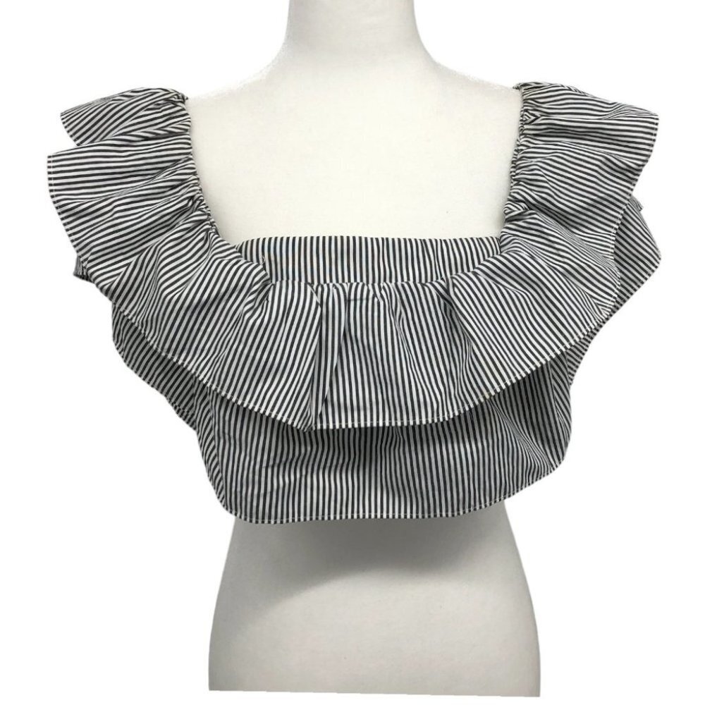Do+Be Black & White Striped Ruffle Top Crop Top size M